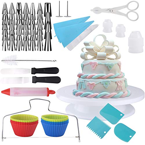 mreechan utensilios de reposteria,106 Piezas Decoración de Pasteles, Torta Giratoria con 48 boquillas de pastelería, Herramienta de Pastelería, Espátula de Silicona para Tartas y Pasteles