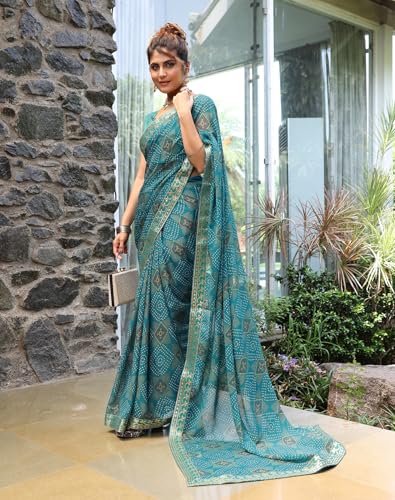 Image of Yashika Women's Georgette Saree with Lace |Solid Digital Printed Patola Saree for Women