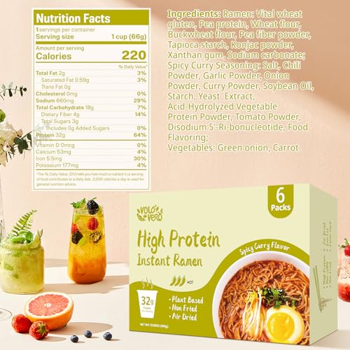 Image of VOLO VERO High Protein Instant Ramen Noodles Cup, Spicy Curry, 32g Protein
