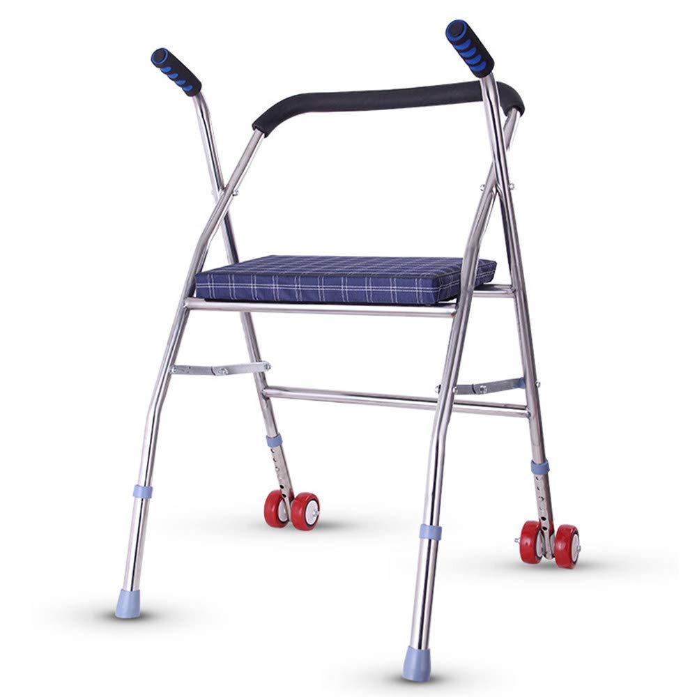 Andador con Ruedas de 2 Ruedas, Altura Ajustable, Ligero y Plegable, Ayuda para la Movilidad para Personas Mayores y discapacitadas, con Asiento para Exteriores e Interiores.