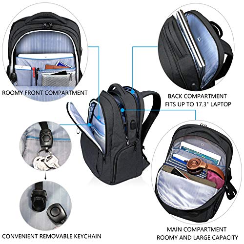 Kroser Laptoprugzak, voor laptops van 15,6 - 17,3 inch (39,6 tot 43,9 cm), waterafstotende schoolrugzak, dagrugzak, met USB-aansluiting, geschikt voor op reis, kantoor, school, uniseks 17,3 inch - Image 3