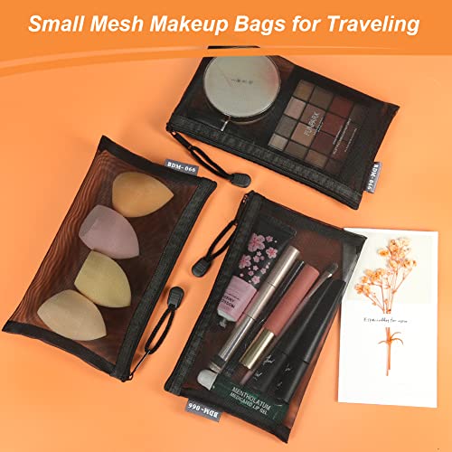 6 Pcs Small Makeup Bag for Purse, Mesh Cosmetic Bags, Portable Mesh Zipper Pouch Toiletry Bag Organizing Pouches for Travel (Black)3