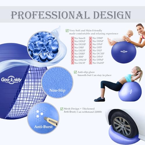 Image of Soft Exercise Ball, Anti-Burst Pilates Yoga Ball Chair Supports 2200lb, Workout Equipment w / Pump for Women Pregnancy, Medicine, Birthing, Physical Therapy, Stability, Excersing, Birth, Swiss, Fitness