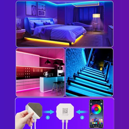 Image of Motion Sensor LED Cabinet Strip Light for Home 5M USB Closet Lamp Adhesive, App Control, Dimmable, Timer & Auto-Off, 7 Static & 4 Dynamic Modes Night Light with Sensor for Stairs, Kitchen, Wardrobe