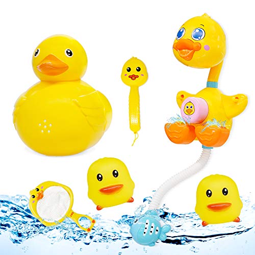 W Q Baby Bath Toys,Bathtub Toy Set for Baby Yellow Duck Gift Box Set Contains Shower Head, Water Scoop,Brush,Net,Rubber Floating Duck, Safe and Non-Toxic Material,Suitable for Toddlers 1 2 3 4 5 6