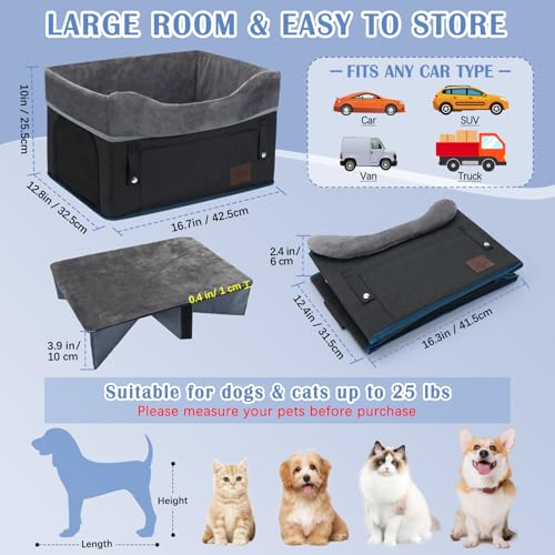 Image of Dog Car Seat for Small Dogs, Detachable Washable Dog Booster Car Seat with Storage Pocket, Breathable Mesh, Safety Leash, 2 Count Adjustable Straps for Small Pets Up to 25lbs-Black