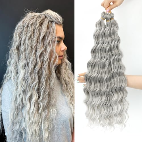 MLETULIPS Curly Crochet Braiding Hair Extensions Deep Wave Braiding Hair Ocean Wave Crochet Hair Soft Synthetic Bohemian Curly Water Wave Crochet Braids for Women (T10/56C#, 20 inch/3 pack)