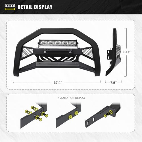 Image of YZONA Bull Bar with LED Light Bar & License Plate Frame Compatible for 2016-2023 Toyota Tacoma Front Grill Guard Grille, Truck Brush Guard, Bumper Push Bar (Include Skid Plate & Light Mount, Black)