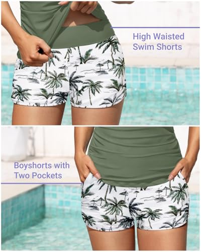 Image of Women Tankini Swimsuit with Shorts Two Piece Tummy Control Bathing Suit | Pockets,Tummy Control,Removable Bra Pads,Quick Dry,Adjustable Shoulder Straps