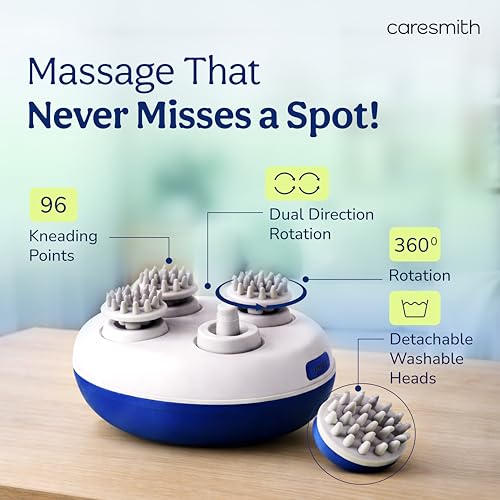 Image of Caresmith Revive Scalp Massager | 96 Silicon Kneading Points with Detachable Heads | Scalp & Head Massager for Hair Growth | Stress Relief (Blue)