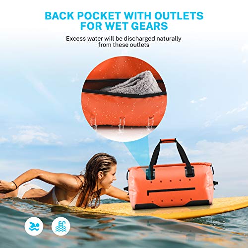Gonex 80L Extra Large Waterproof Duffle Travel Dry Duffel Bag Ski Boot Bag with Durable Straps and Handles for Snowboard Ski Kayaking Boating, Perfect to Keep Your Gear Safe Orange