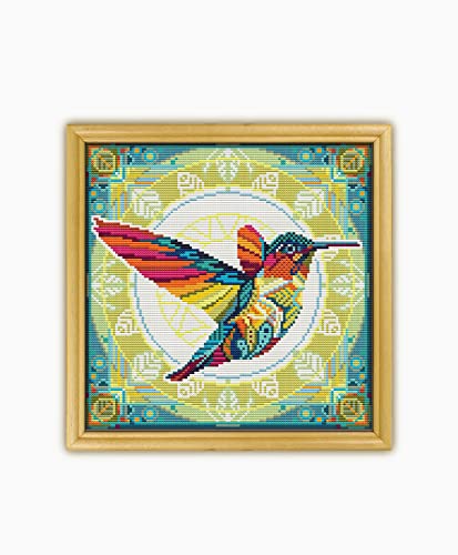 Mandala Hummingbird CS309-1 - Counted Cross Stitch KIT#2. Set of Threads, Needles, AIDA Fabric, Needle Threader, Embroidery Clippers and Printed Color Pattern Inside.