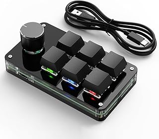 Hundnsney Programming Macro Custom Knob Keyboard 6 Key Copy Paste Mini Button Photoshop Gaming Keypad, RGB 6 Key Wired