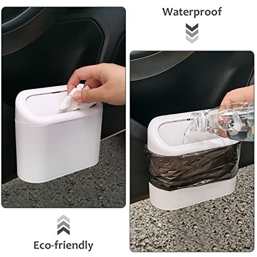 Image of Accmor Car Trash Can with Lid, Vehicle Dustbin Garbage Organizer Holder with One Roll Bag, Mini Leakproof Storage Bin for Auto, SUV, Office (White)