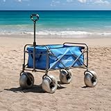 CRESTWALKER Beach Wagon with Big Wheels for Sand, Collapsible Folding Cart with 10'' Balloon Tires, Heavy Duty 330lbs Capacity
