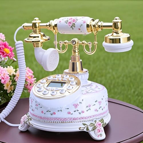 Image of TelPal Home Telephone White Floral Home Phones Decorative Modern Landline Telephones Desktop Phone for Home Office Decor