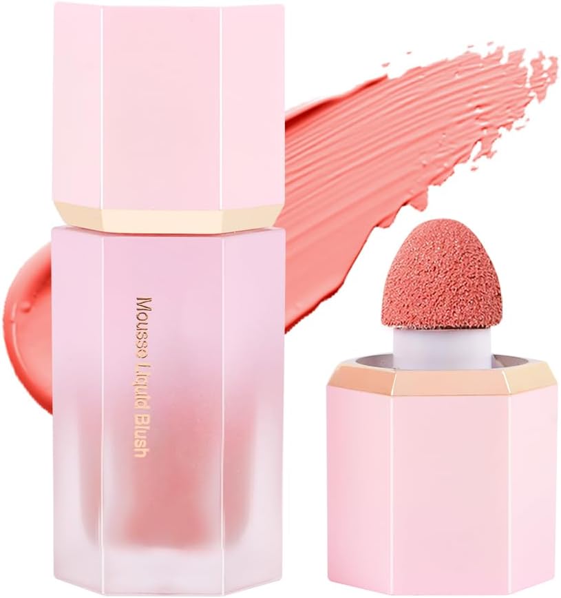 Vloeibare Blush Voor Wangen, Zachte CrèMe Vloeibare Blush Stick Met Fijne Glitters, Natuurlijk Ogende Gezicht Wang Tint Blush Make-Up, Langdurige Mengbare Lichtgewicht Hydraterende Schoonheidsmake-Up Voor Wangen (Hexagon 02#Pink)