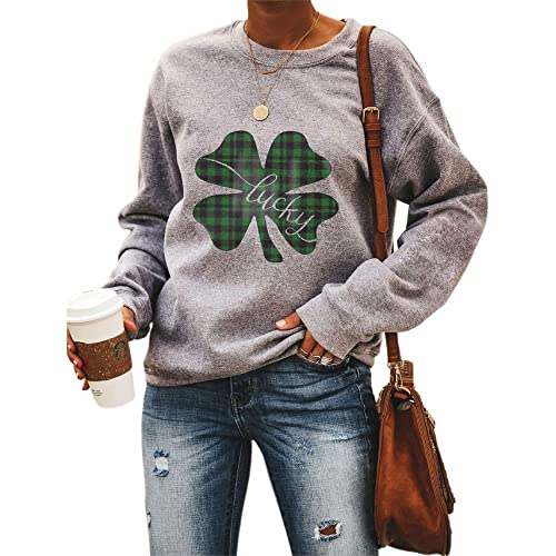 Image of Women's St Patrick's Day Shamrock Sweatshirt Irish Shirts Pullover Top Cute Long Sleeve Holiday Outfit & Gift