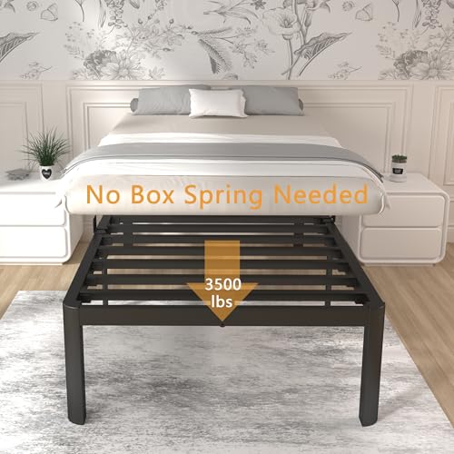 Image of ITIMIDI 16 Inch Metal Twin Bed Frames, Heavy Duty Strong Support Slats, Safety Design with Rounded Corner Legs and DIY Headboard Hole, No Box Spring Needed, Noise Free, Easy Assembly, Black