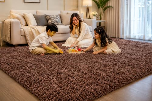 Image of Shaggy Carpet 5x7 Ft for Living Room & Bedroom (Brown)