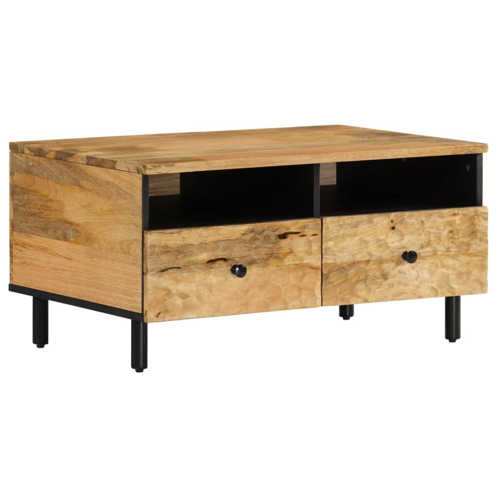 Table basse en bois de manguier avec rangement et pieds en fer stable