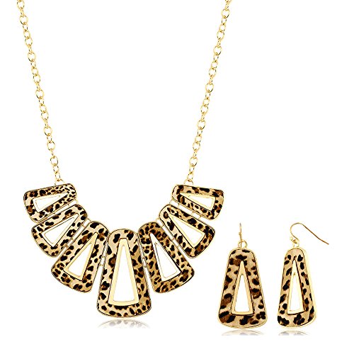 Gem Stone King Stunning Leopard Set with Geometric Dangle Earrings and Necklace Set