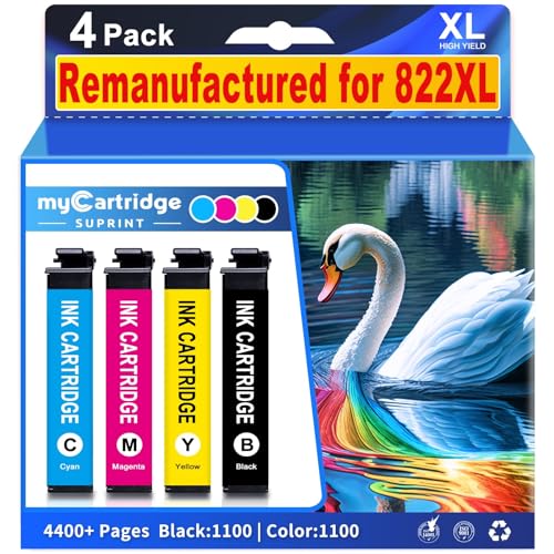 Remanufactured Ink Cartridge Replacement for Epson 822XL Ink Cartridges Combo Pack for 822XL Printer Ink Epson High Yield 822 XL use with Pro WF-3820 WF-3823 WF-4833 WF-4820 WF-4830 Printer 822XL