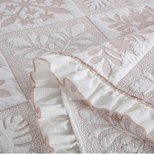 MarCielo 3-Piece 100% Cotton Oversized Bedspread Lightweight Quilt Coverlet Embroidery Farmhouse Bedding Set (TJ Colorful,King (112"x102"))