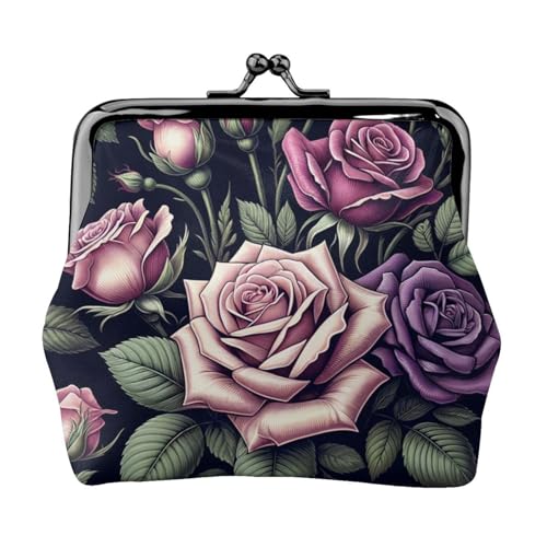 Pu Leather Buckle Coin Purse Roses-Lush-Leaves Girls Kiss-Lock Change Purse Wallets