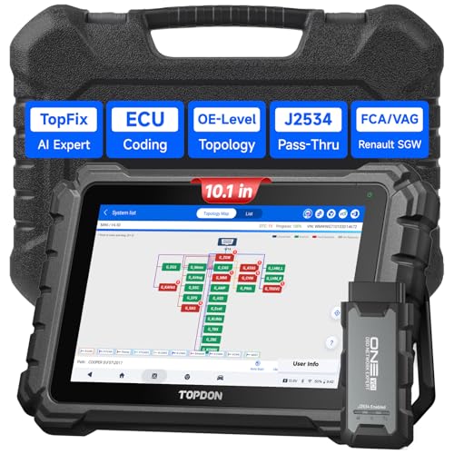 TOPDON ONE OBD2 Scanner Diagnostic Tool with ECU Coding OE Topology J2534 Pass-Thru 50+ Service Bidirectional Diagnostic Scan Tool with TopFix AI FCA/Renault/VAG SFD SGW Access CAN-FD & DoIP