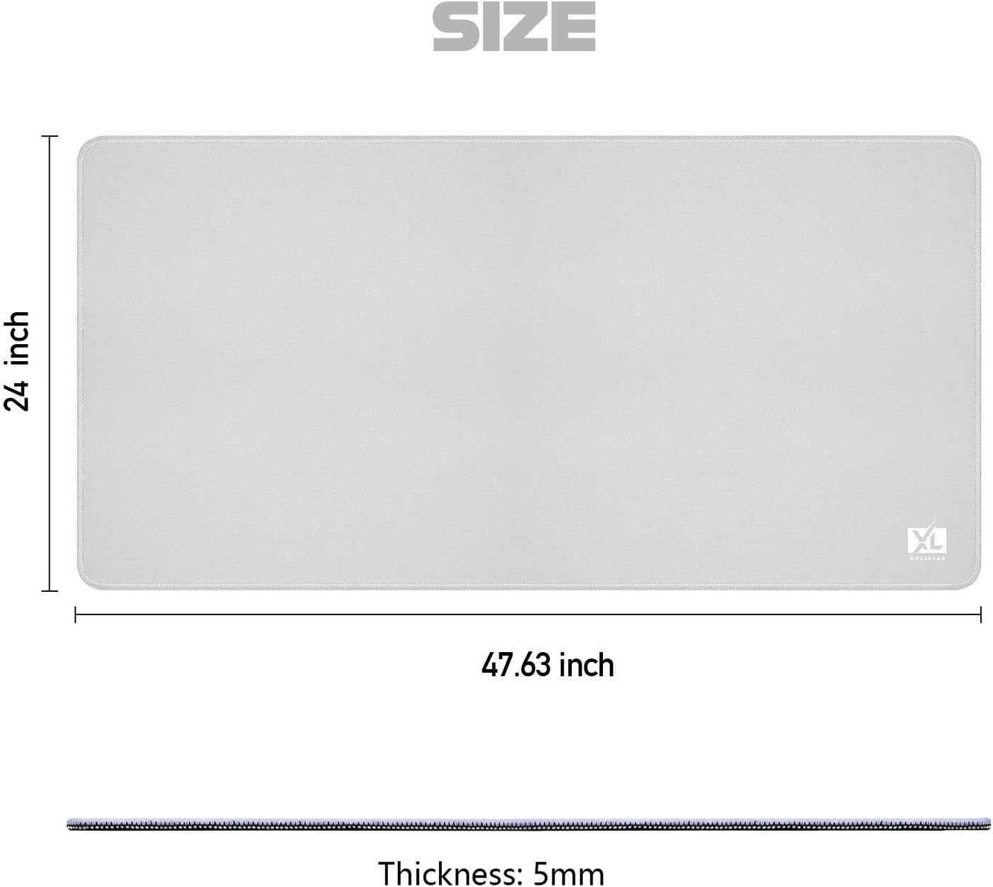 Silver Gray 3XL Color Mouse Pad - Huge (48''x24'') Desktop Mat - Durable, Waterproof, and Non-Slip Extended Gaming Mousepad