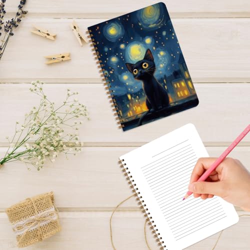 Image of 2Pcs Cat Notebook, Sky Cat College Ruled Spiral Notebook, 160 Pages Hardcover Notebooks Journals for Writing Travel Business Office, Christian Aesthetic Notebooks for Women