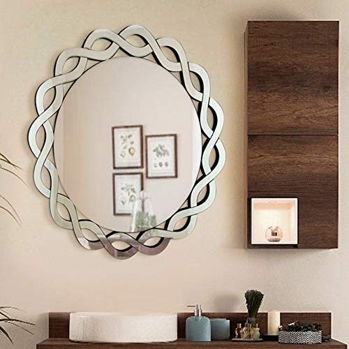 Venetian Imge Modern Round Framed Vanity Mirror by Venetian Image | Silver | L-30 x W-30 Inches | Home Décor