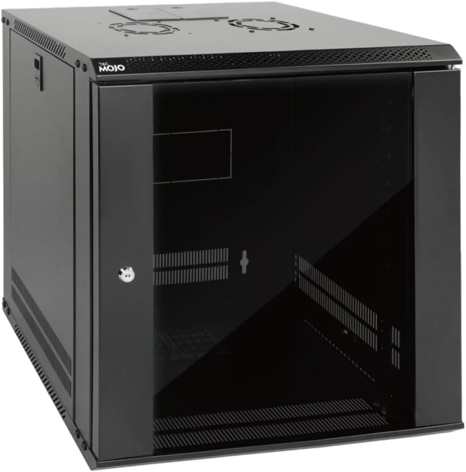 Tecmojo 12U Wall Mount Server Cabinet IT Network Rack Enclosure Lockable Door and Side Panels Black,Cooling Fan,Glass Door,17.7inch Depth,for 19” IT Equipment,A/V Devices 12U/Glass Door/Black INCOMPLETE DAMAGED