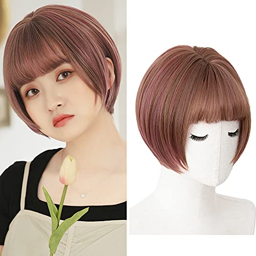 BRIGHT LELE Short Bob Hair Wigs for Woman Nature full Airy bang Ombre Wig for Daily Party Synthetic Cosplay Wig 11Inch HF618-TR/K