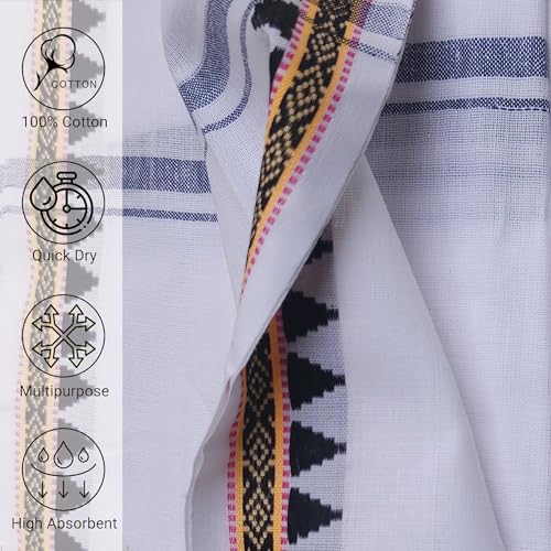 Image of Handloom Pure Cotton Traditional God Towel | Gamcha /Angocha Towel | Fast Absorbing Bath Towels for Men, Women & Kids | Perfect for Everyday Use |Pack of 6 | Size 76 x 178 cm | White