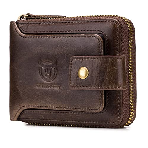 LUKZIJAES Genuine Leather Wallet for Men RFID Blocking Large Capacity Card Case with Zipper ID Window Coin Pocket (#2-Coffee)