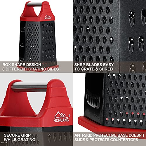 Hchuang Kitchen Grater -Hchuang Nonstick Coating Stainless Steel With 6 Sides-Box Grader Handheld,Food Graters For Cheese, Vegetables, Ginger,Fruit Slices,Detachable Storage Container With Lid For Kitchen Red thumb #2