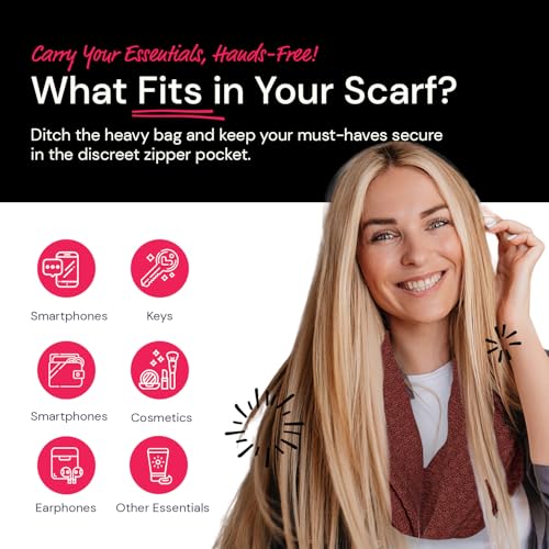 Warmin-Up Pocket Scarf - Lightweight Knot Travel Scarves, Infinity Scarves with Zipper Pockets4