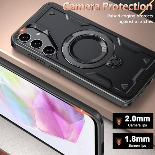 Image of for Samsung Galaxy A35 Case Magnetic with Stand, with Mag-Safe, with Screen Protector, Wireless Charging, Shockproof for Samsung A35 5G Phone Case, Ring Holder Cover, for Samsung A35 Black