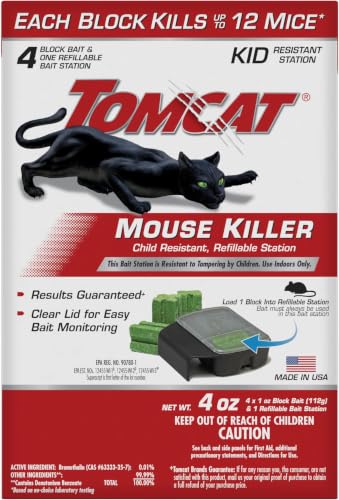 Image of Tomcat Mouse Killer Child Resistant, Refillable Station with Clear Lid for Easy Monitoring, 1 Bait Station and 4 Refills (Pack of 6)