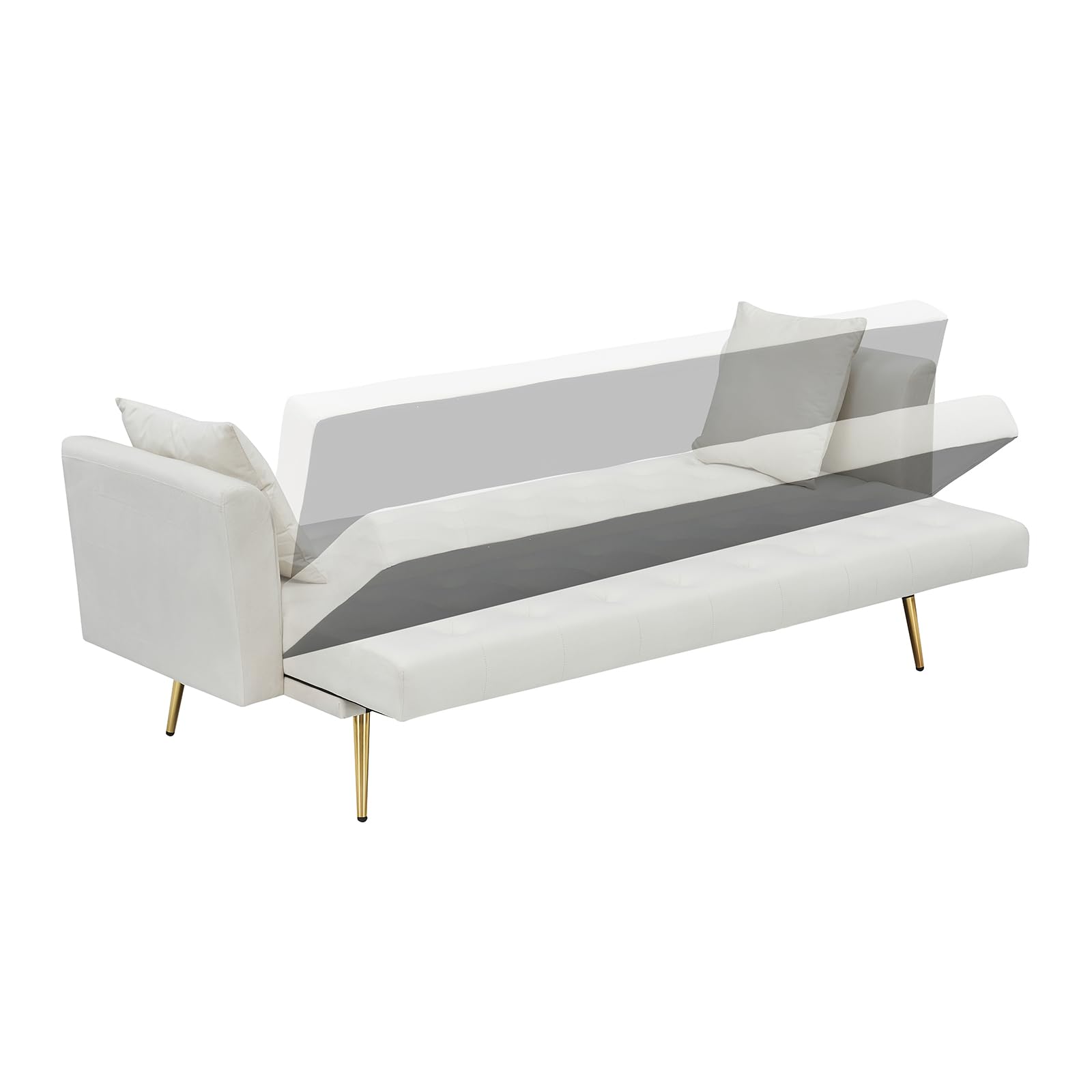 71" Modern Velvet Sofa Bed Futon, Convertible Sleeper Couch, Adj. Backrest | Tufted Recliner Loveseat Design with Golden Chrome Legs & 2 Pillows, Perfect for Small Spaces, Living Room, Apartment