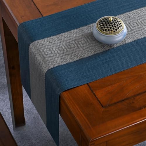 Image of YELONA Placemats and Table Runner Set - Heat Resistant, Non-Slip & Washable PVC Vinyl Dining Table Mats - Midnight Blue (6 Placemats: 45x30 cm, 1 Runner: 180x30 cm)