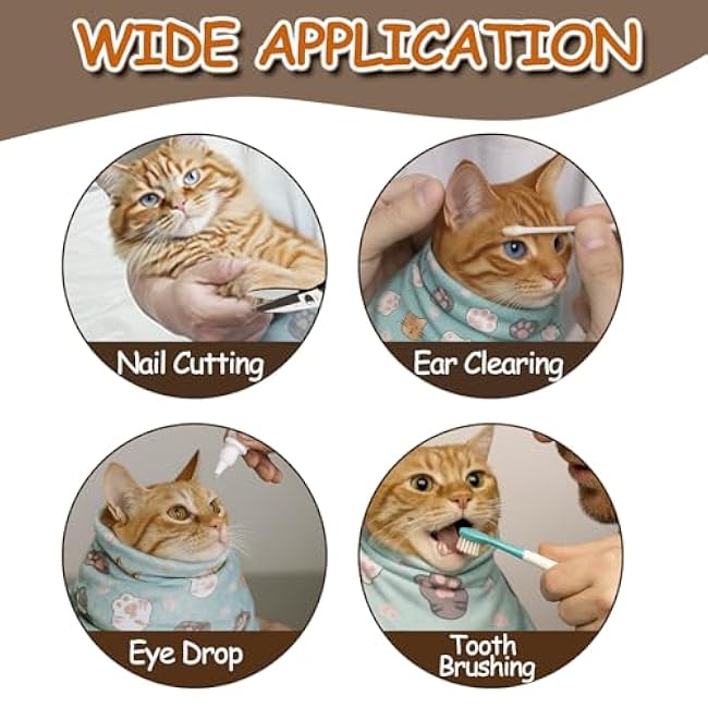 DFQ Cat Wrap for Cutting Nails,Self-Adhesive Calming Blanket, Anti-Scratch and Escape Resistant, Ideal for Medicine,Nail Trimming, Teeth Brushing, Ear Cleaning(with Hair Remover, 6-14 lbs)-m17w5o5Y