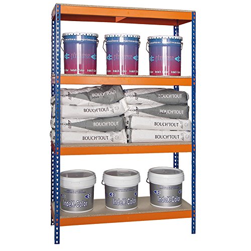Estantería sin Tornillos Media Carga J600 con 4 niveles. Med. 2000x1200x450 mm. Color Azul/Naranja