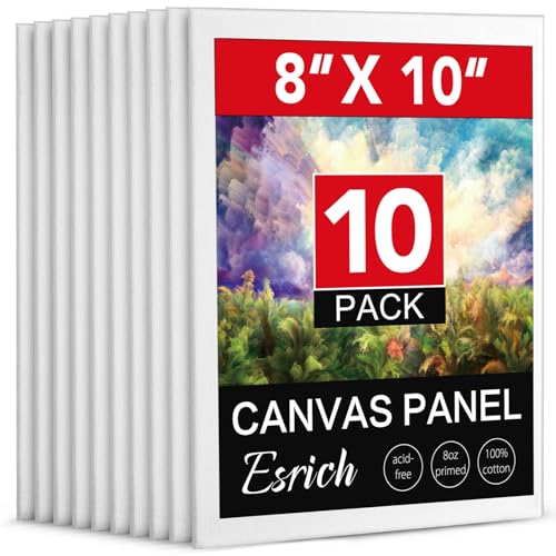 ESRICH Canvas Boards for Painting 10 Pack Canvases for Painting 8x10 Cotton Primed Acid Free Blank Canvas Panels for Oil Paint Watercolor Acrylic Paint Gouache and Tempera.