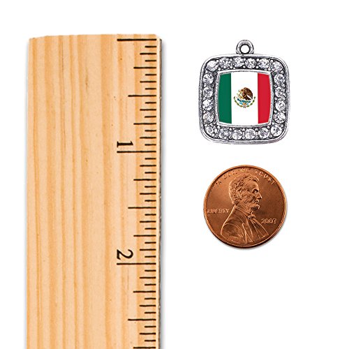 Inspired Silver BR-10379 Mexican Flag Silver Braided Bracelets For Women - Square Charm Bracelet Jewelry Gift With Cubic Zirconia - Women'S Charm Bracelet With Lobster Claw Clasp thumb #1