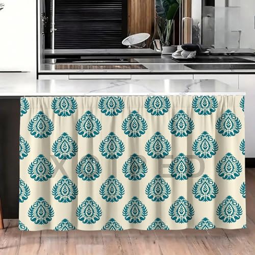 Image of Multipurpose Kitchen Sink Curtain | Under Sink Cabinet Cover Curtain | Waterproof Printed Kitchen Sink Curtain | Home & Kitchen Decor Curtain (Blue KUNJA, Pack of 1)