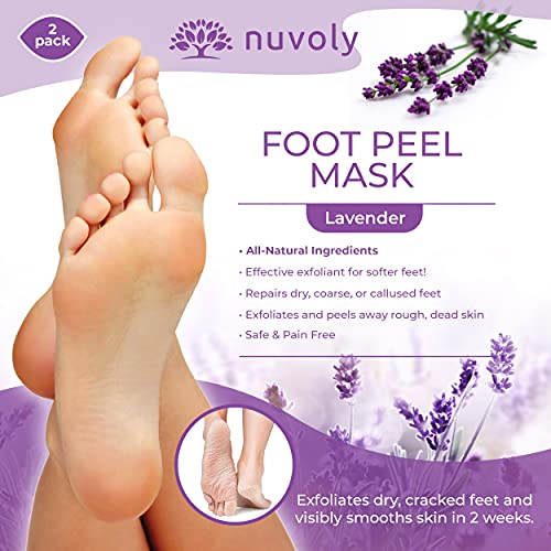 Nuvoly Foot Peel Masks – Foot Mask To Remove Dead Skin Cells and Restore Baby Soft Feet – Formulated with Aloe Vera Gel and Lavender for both Women and Men (2 Pack)