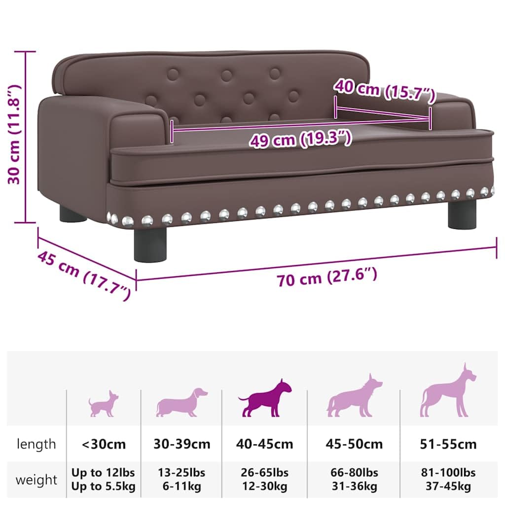 vidaXL Cama para Perros de Cuero sintético marrón 70x45x30 cm, sofá para Perros, Cama para Cachorros, Asiento para Perros, sofá para Mascota